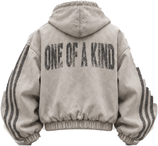 AVAIA Zip-Hoodie von hinten mit großem ONE OF A KIND Rückenprint und dunklen Ärmelstreifen